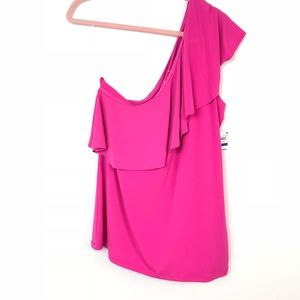 INC Top One Sleeve Ruffle Intense Pink Size 1X M78